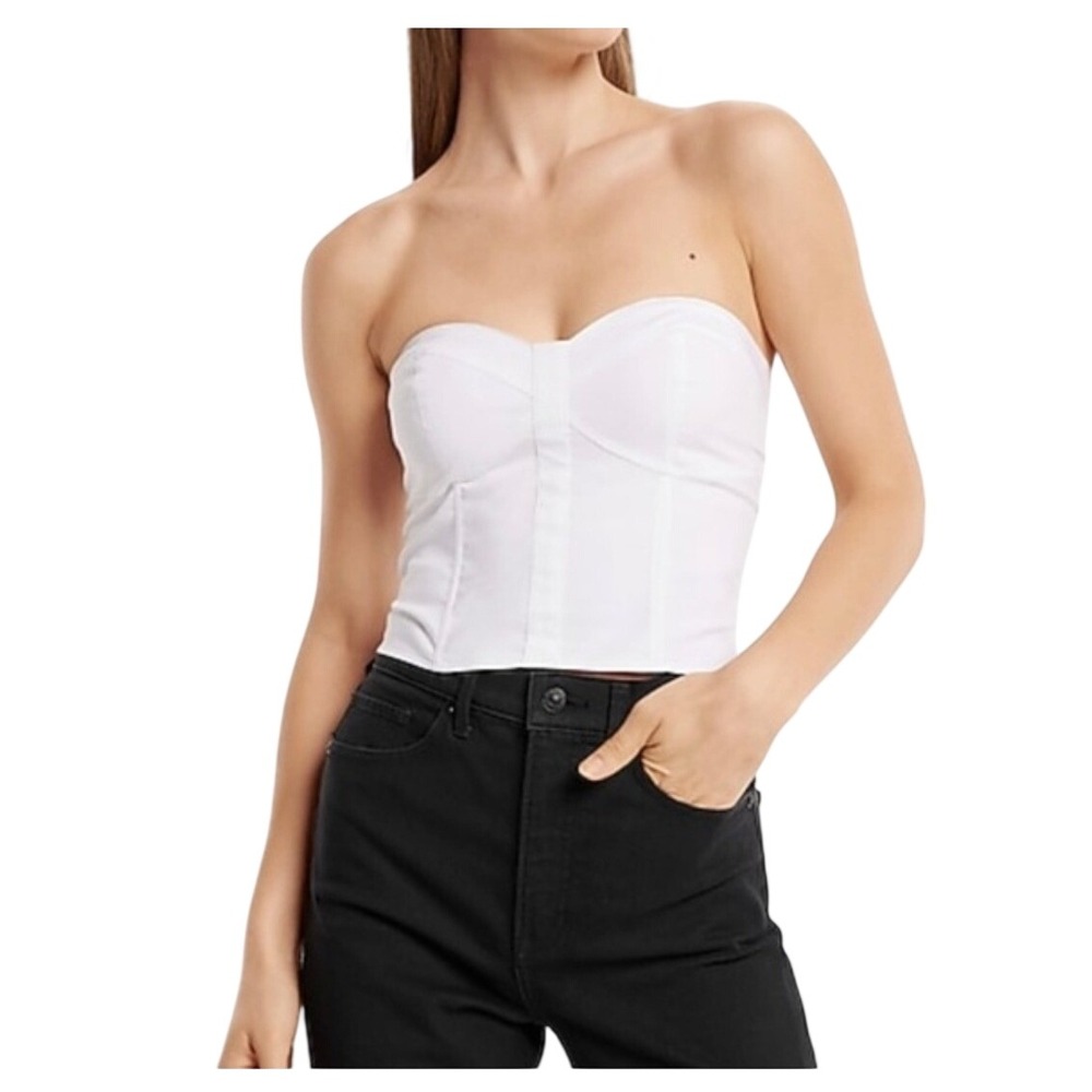 Express White Strapless Corset Tube Top‎ Smocked Back Sweetheart Neck XL